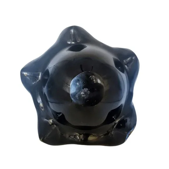 Vtg Avem Murano Glass Bowl Rolled Edges Silver Detail Black Multicolor Ashtray
